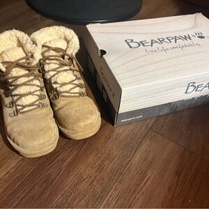 BearPaw Brown Suede Boots with Cream Fur